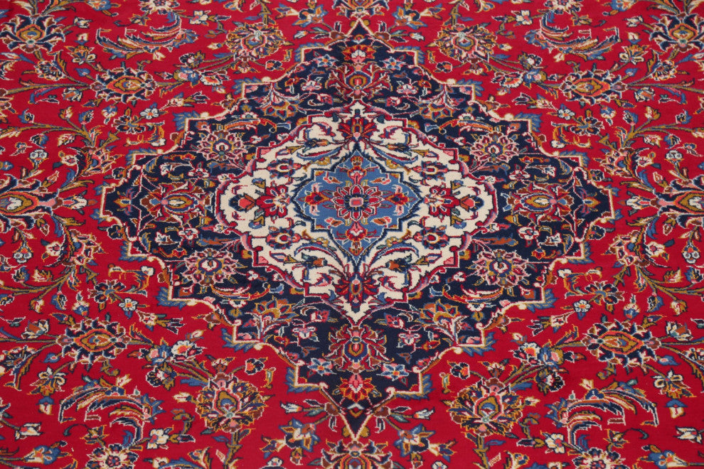 Consigned, Vintage Handmade Oriental Traditional Persian Area Rug, Red, 10x14