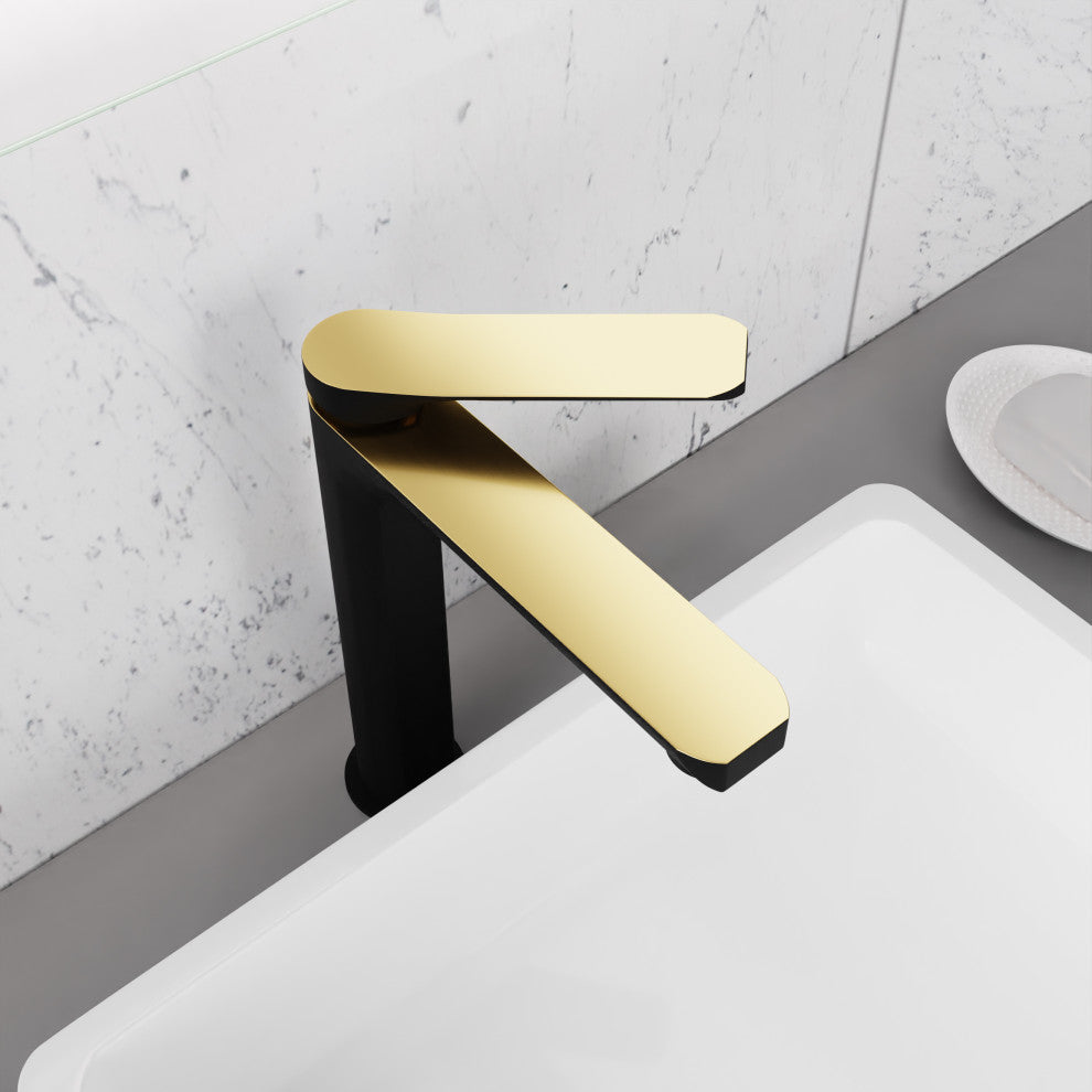 1-Handle Bathroom Vessel Sink Faucet, Matte Black and Brushed Gold