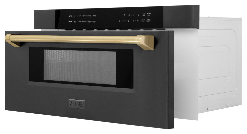 Microwave Drawer, Black Stainless Steel and Champagne Bronze, MWDZ-30-BS-CB