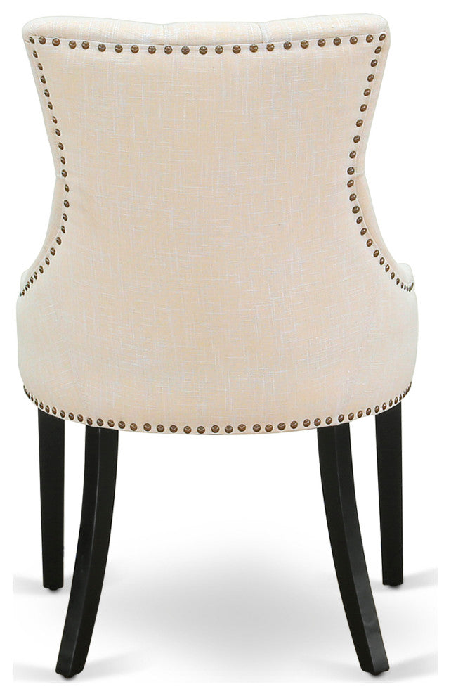 3Pc Dinette Set, Round Table, Two Parson Chairs, Light Beige Fabric, Black