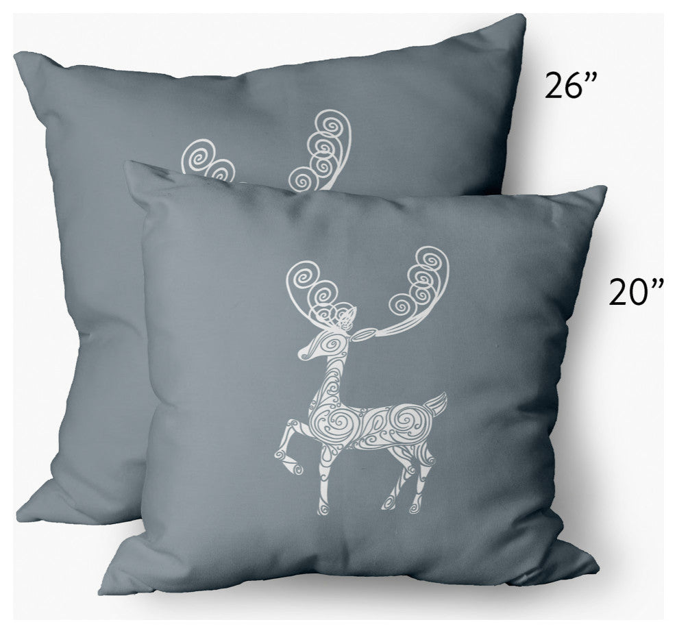 Fancy Holiday Reindeer Decorative Throw Pillow, Dusty Gray, 14"x20"