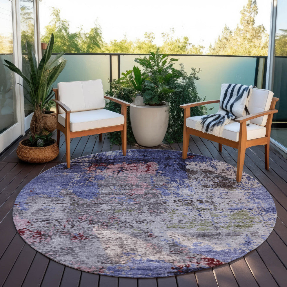 Machine Washable Indoor/Outdoor Chantille ACN1911 Plum 8' x 8' Round Rug