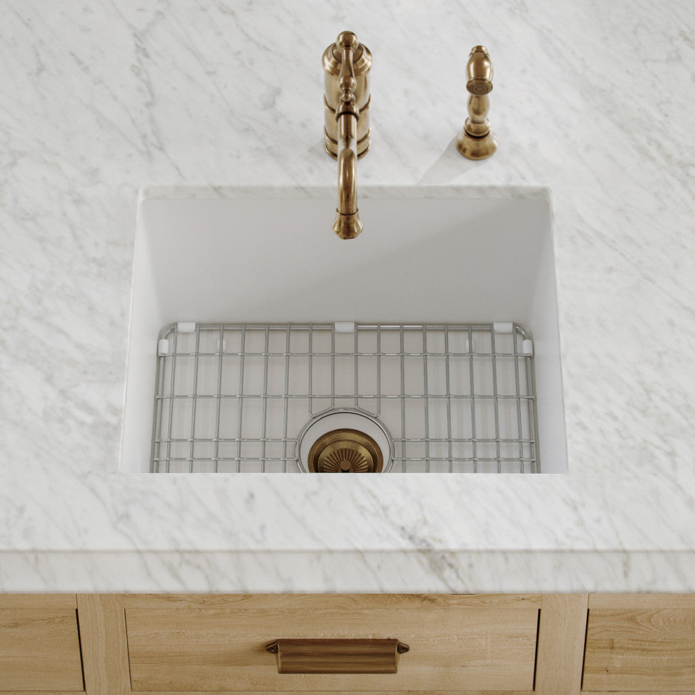 Whitehaus WHUF2418 Fireclay 24" Undermount Single Basin Fireclay - White