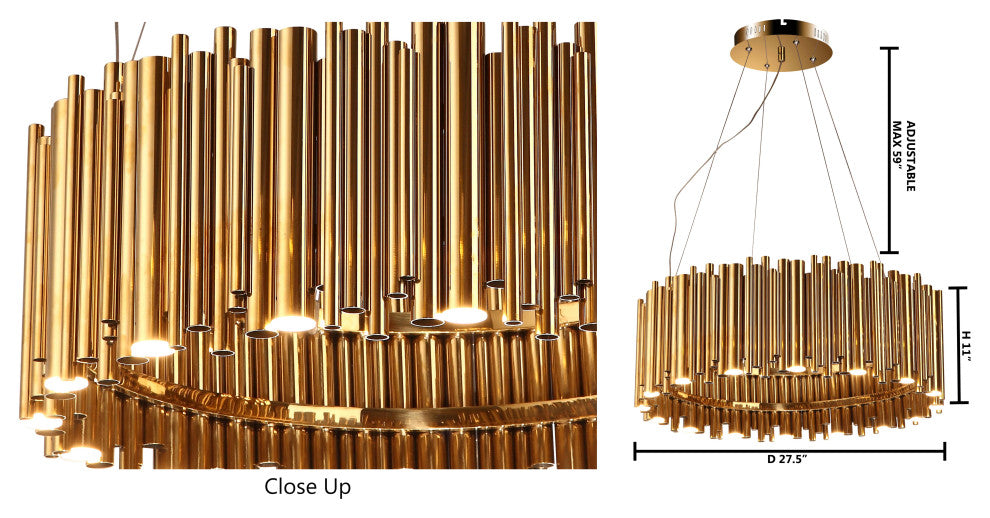 Gold Stainless Steel Rod Light Fixture With LED Downlight