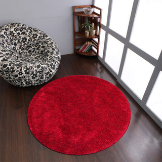 HAND TUFTED SHAG POLYESTER ECO-FRIENDLY AREA RUGS, Dark Pink Color, Solid Design