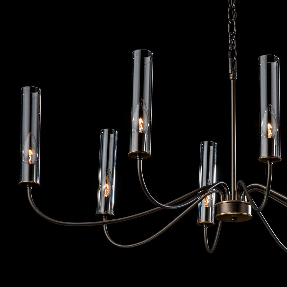 Grace 8 Arm Chandelier, Dark Smoke Finish, Brass Accents, Clear Glass
