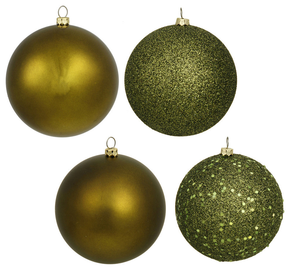 Vickerman 3" Olive 4-Finish Ball Ornament Assortment, 16 per Box