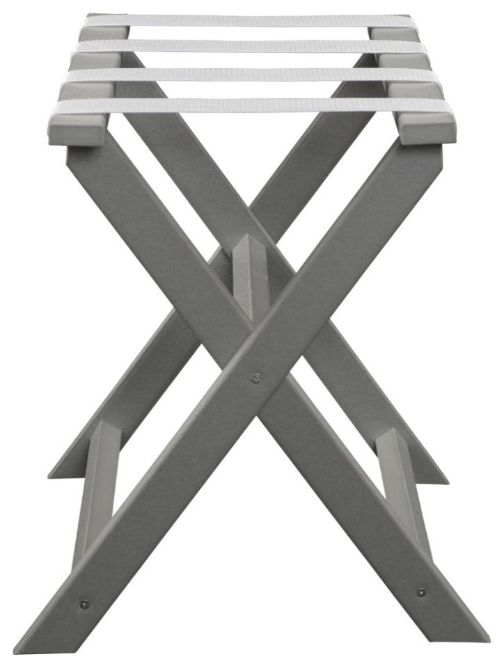 HomeRoots Earth Friendly Light Gray Folding Luggage Rack With White Straps