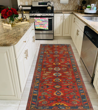 Fine Vintage Distressed Sahba Rust/Navy Runner, 4'2x11'4