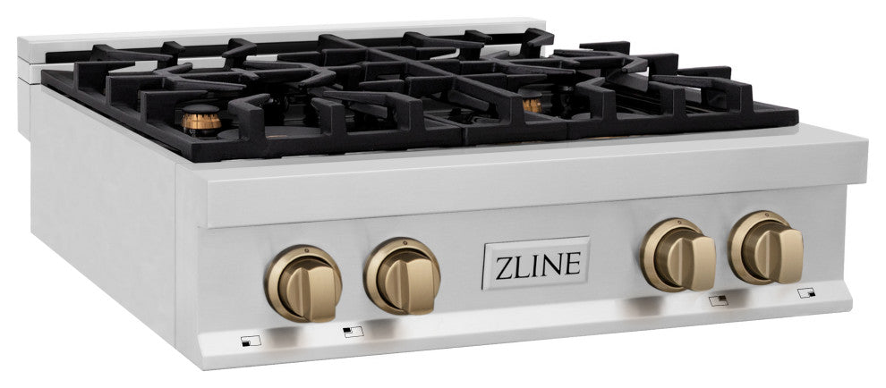 ZLINE 30" Rangetop, Stainless Steel With Champagne Bronze Accents, RTZ-30-CB