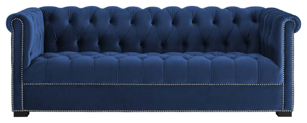 Heritage Upholstered Velvet Sofa, Midnight Blue