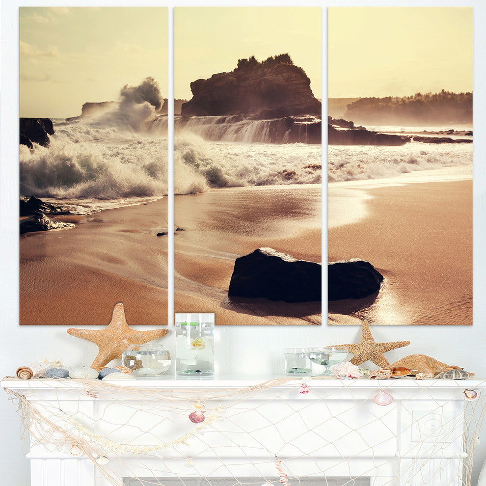 "Java Beach With Foaming Waters" Metal Wall Art, 3 Panels, 36"x28"
