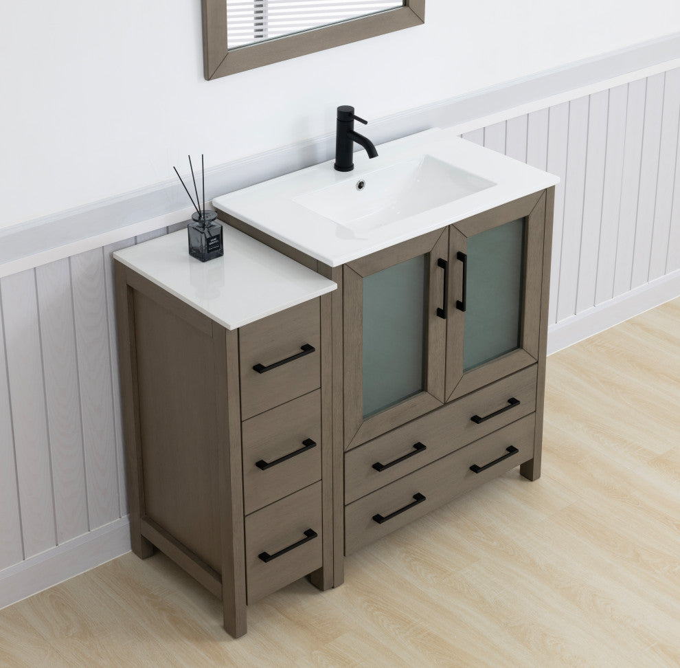 Vanity Art Single-Sink Vanity Set With Ceramic Top, 42", Driftwood Gray