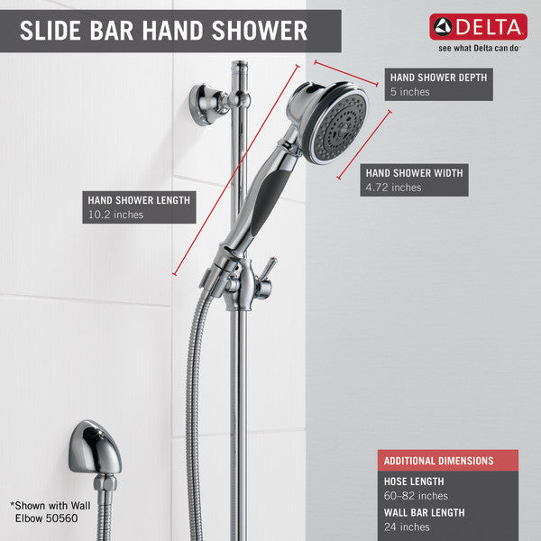 Delta Premium 3-Setting Slide Bar Hand Shower, Chrome, 57021