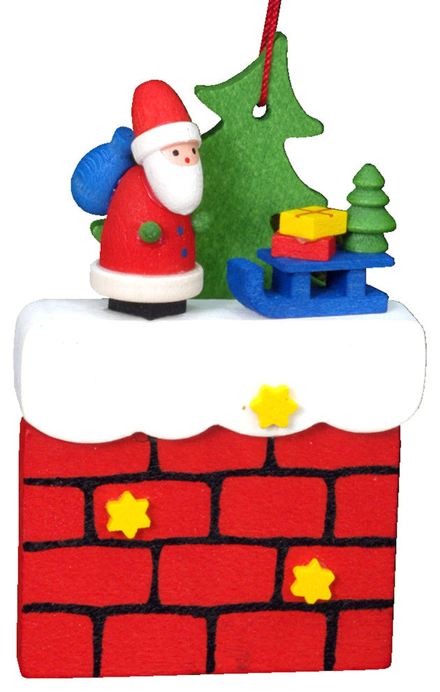 Christian Ulbricht Ornament- Santa on Chimney With Sleigh