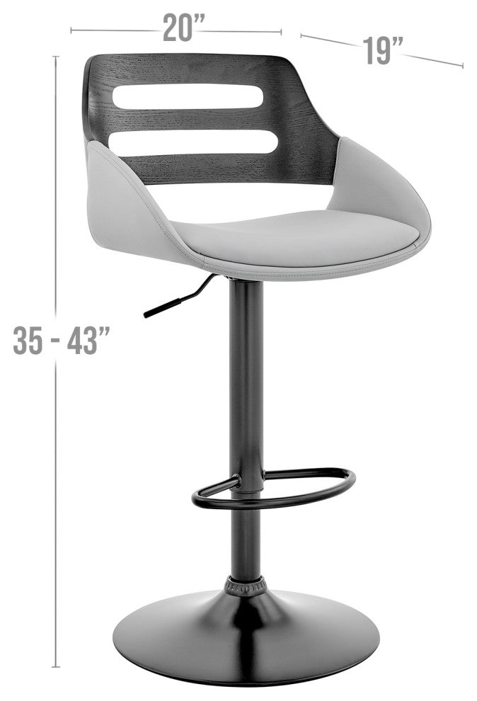 Benzara BM248185 Faux Leather Adjustable Swivel Bar Stool, Black and Gray