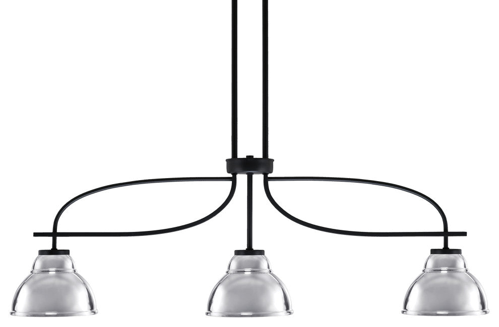 Cavella 3 Light Island Light, Matte Black Finish, 7" Chrome Metal Shades