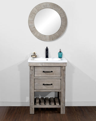 24" Rustic  Solid Fir Vanity With Ceramic  Single Sink, No Faucet