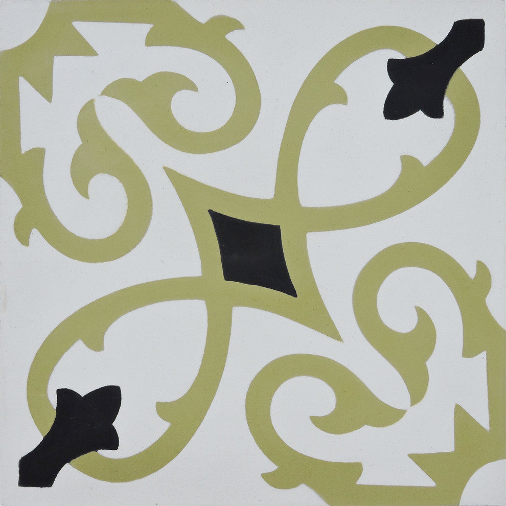 8"x8" Agadir Handmade Cement Tile, Gold/Black, Set of 12