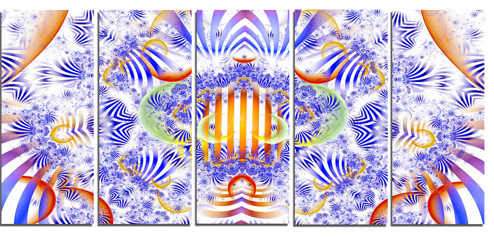 Magical Fairy Pattern Blue, Abstract Art on Canvas, 60"x28", 5 Panels