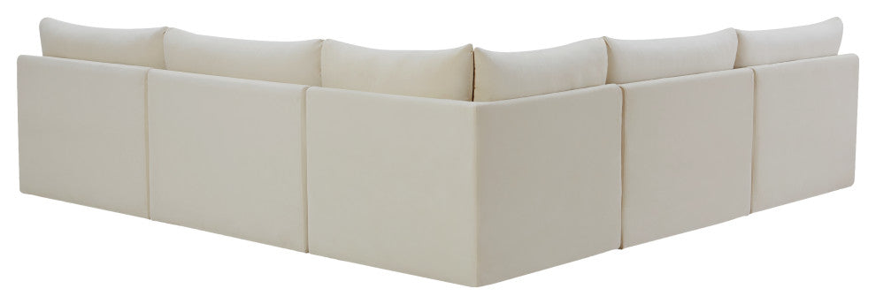 Jacob Velvet Upholstered 5-Piece L-Shaped Modular Sectional, Cream