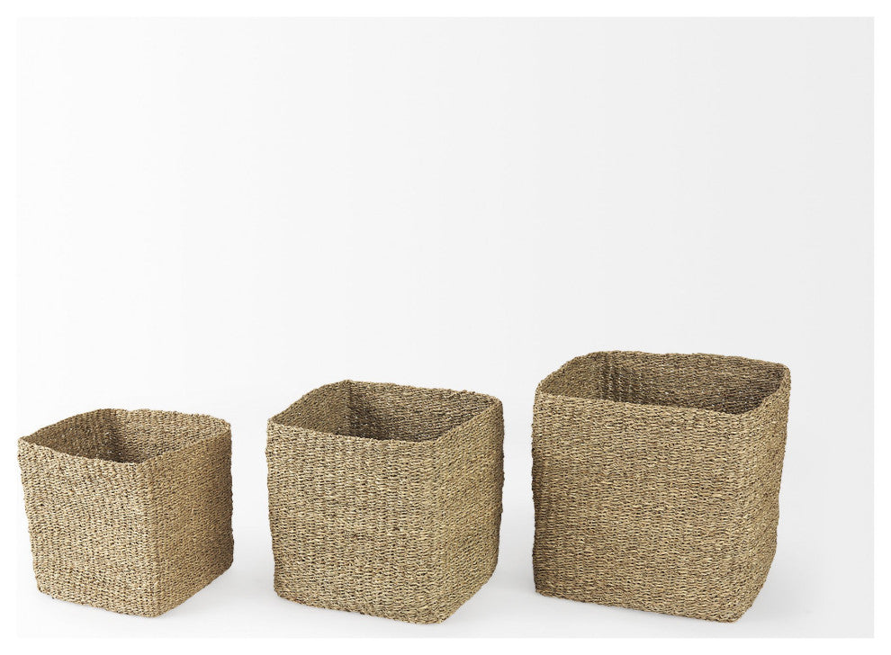 Set of Three Square Wicker Storage Baskets