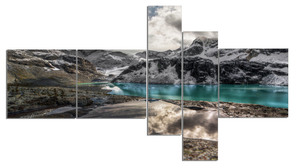 Mountain Creek under Cloudy Sky, Landscape Canvas Print, 60"x32", 5 panels