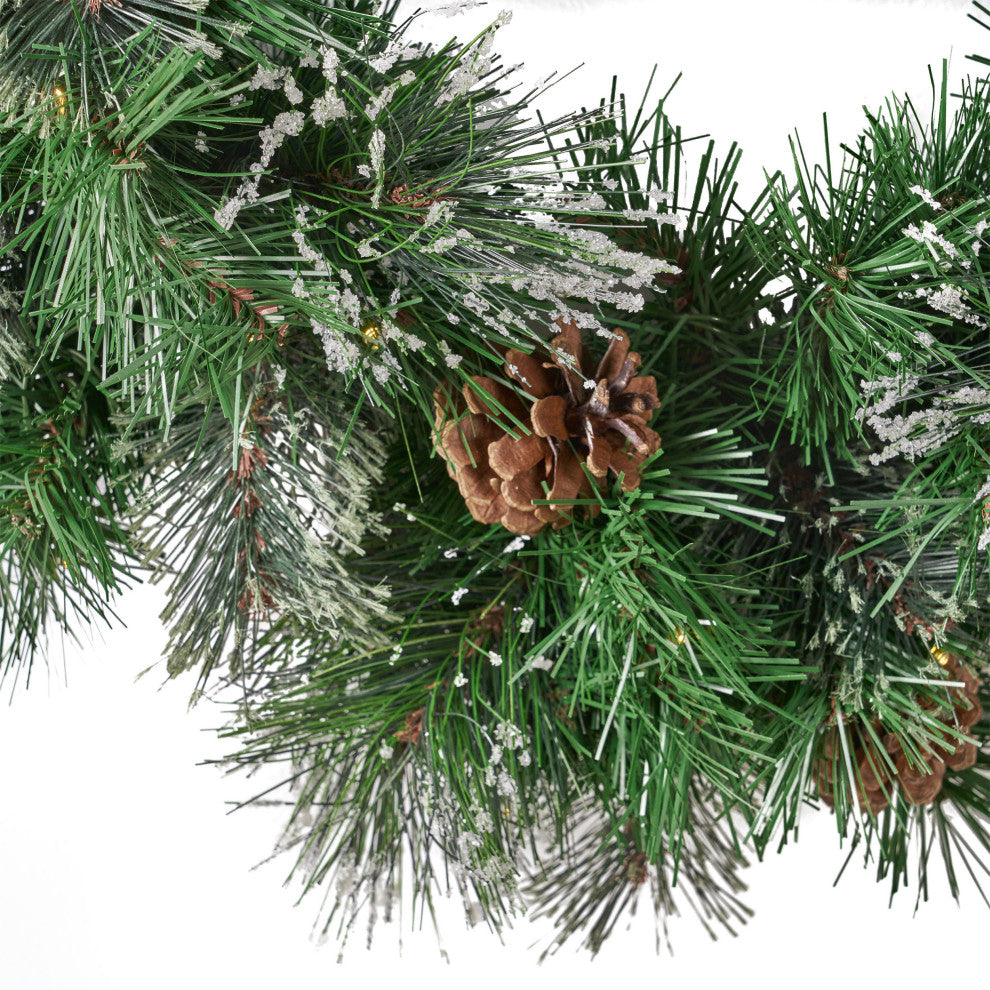 24" Mixed Spruce LED Artificial Christmas Wreath, Green