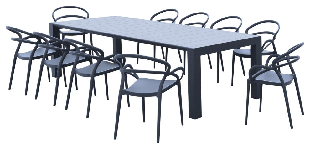 Compamia Mila Extendable Outdoor Dining 11-Piece Set, Dark Gray