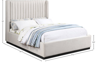 Logan Beige Linen Textured Fabric Twin Bed, Beige, King