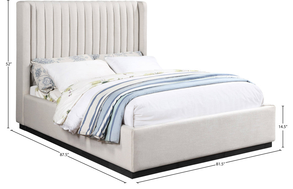 Logan Beige Linen Textured Fabric Twin Bed, Beige, King