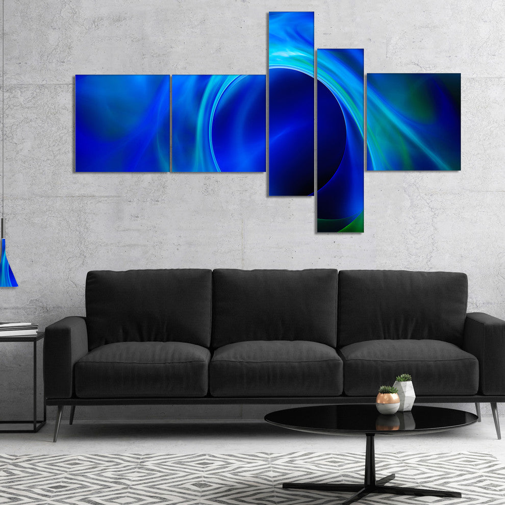 Circled Blue Psychedelic Texture, Abstract Art on Canvas, 60"x32", 5 panels