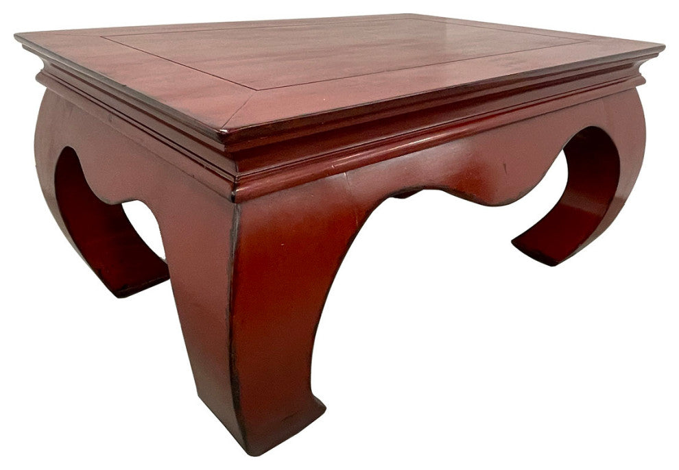 Consigned Vintage Chinese Red Lacquered Ming Dynasty Style Coffee Table