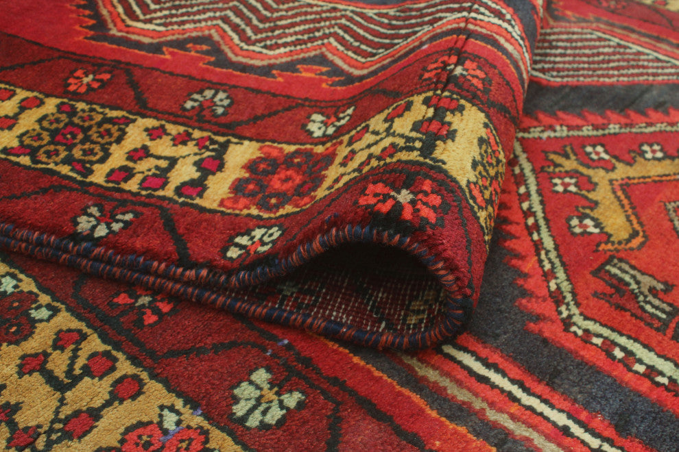 Fine Vintage Distressed Sanderso Charcoal/Burgundy Runner, 3'4x12'9
