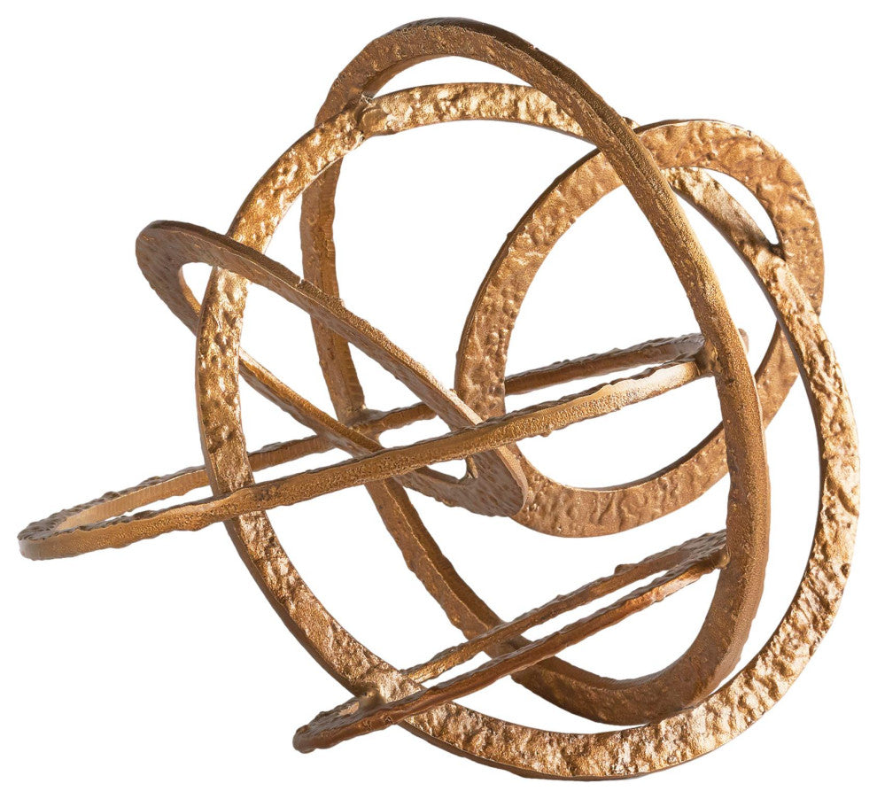 Gorgeous Large Entwined Rings Sculpture Gold Circles Modern Round Hammered Metal