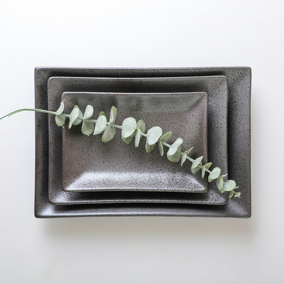 3-Piece Stone Lain Valencia Porcelain Serving Plate Set, Metallic Gray