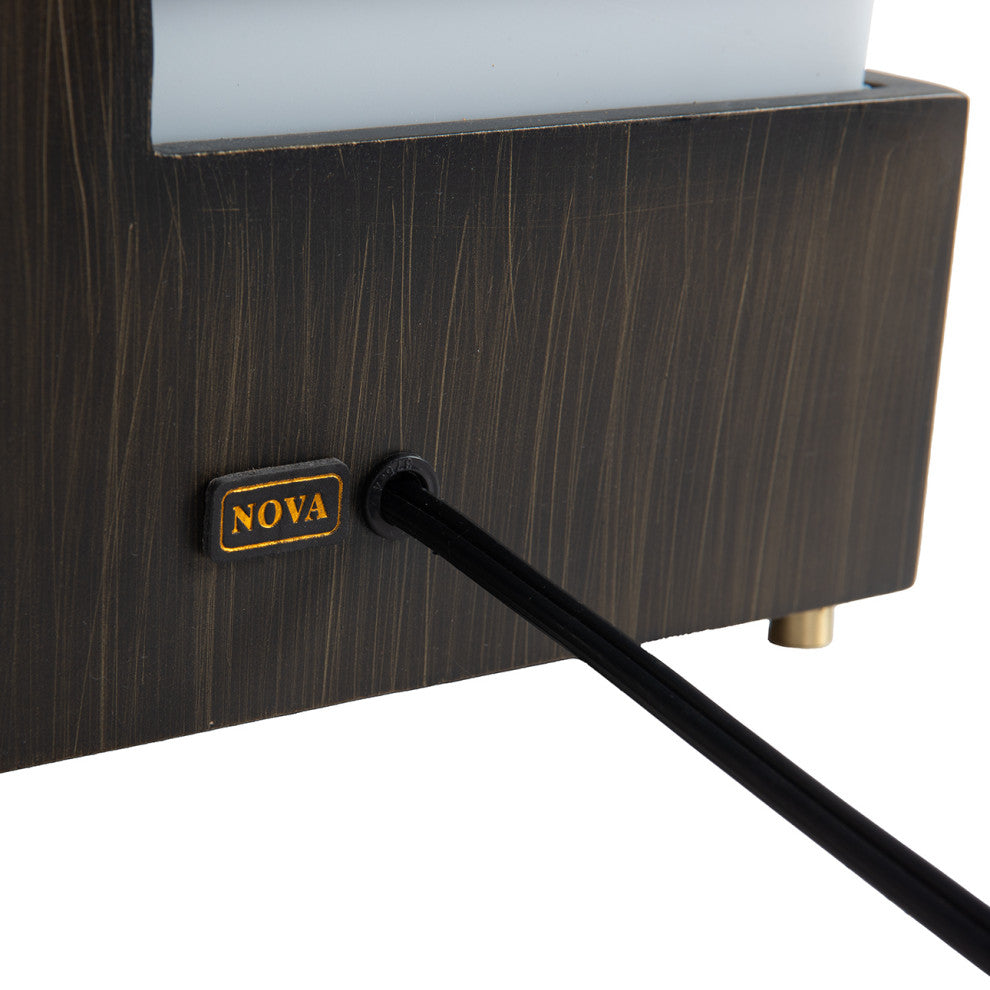 Zen Standing Table Lamp - Gilded Ebony Wood Finish, Weathered Brass, White Linen