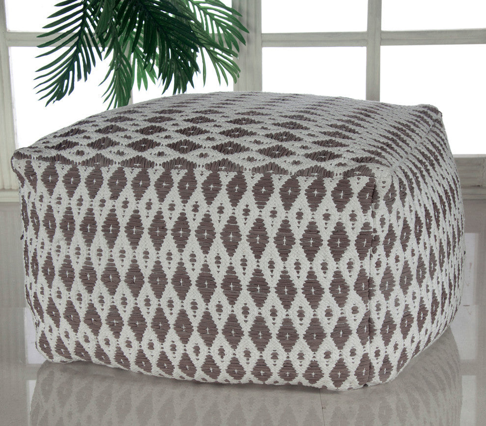 Microfiber Ivory and Gray Pouf Ottoman Diamonte Tye Dye Pattern