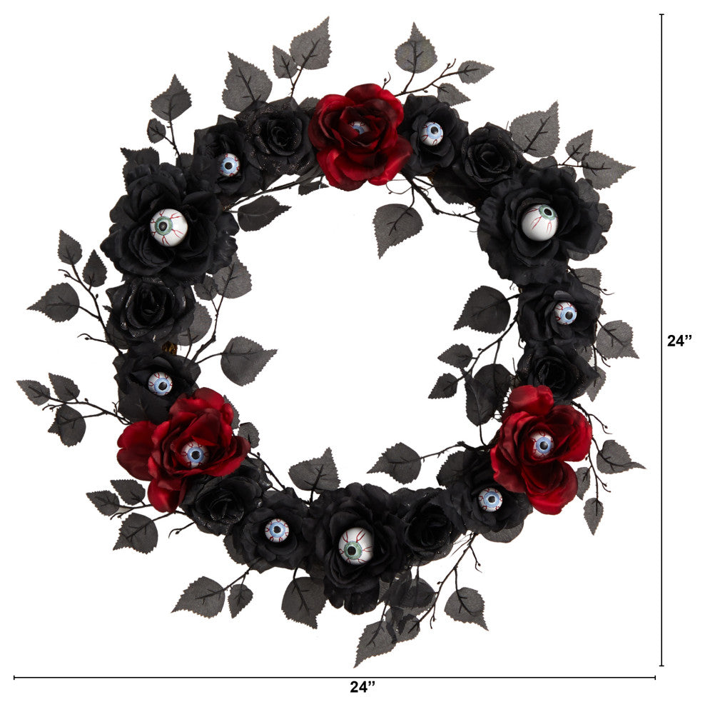 24" Eyeball Rose Halloween Artificial Wreath