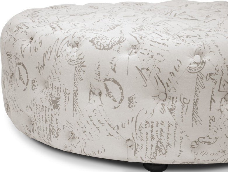 Baxton Studio Cardiff Beige Script Print Modern Tufted Ottoman