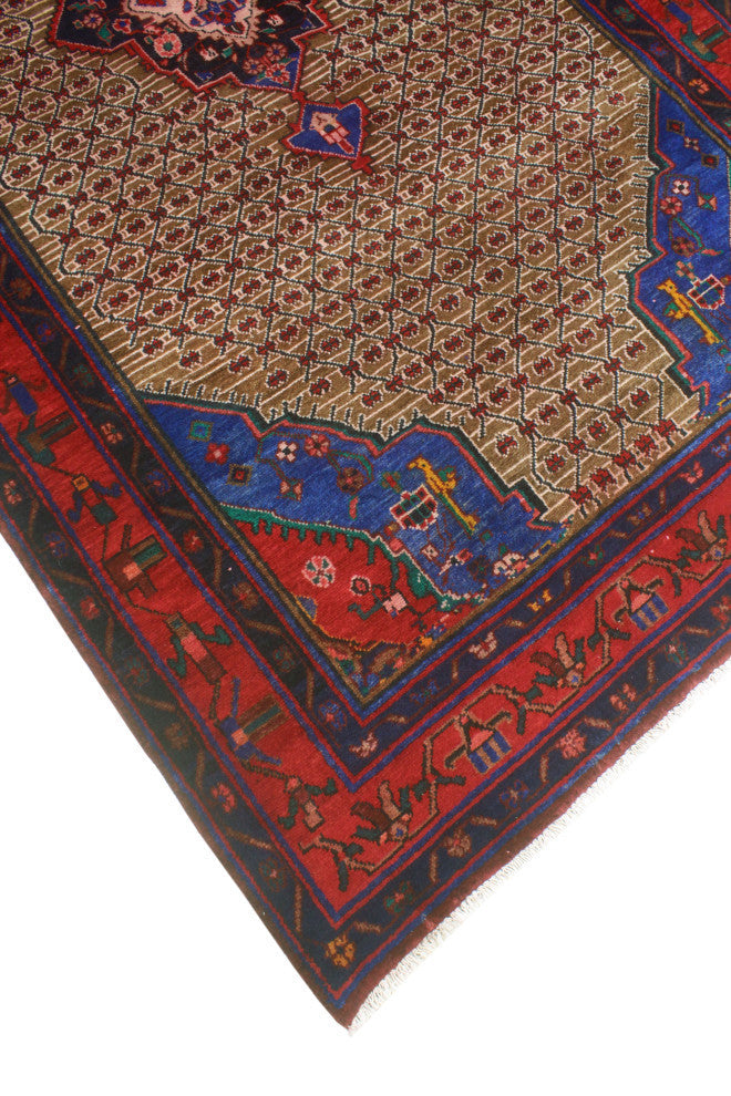 Fine Vintage Distressed Anusheh Beige/Red Rug, 5'0x9'0