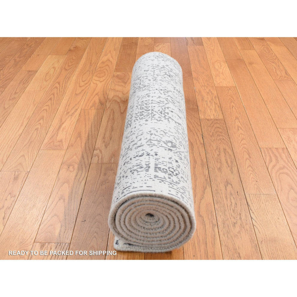 Ivory, Hand Loomed, Wool and Art Silk, Mamluk Design, Runner Rug, 2'5"x7'9"