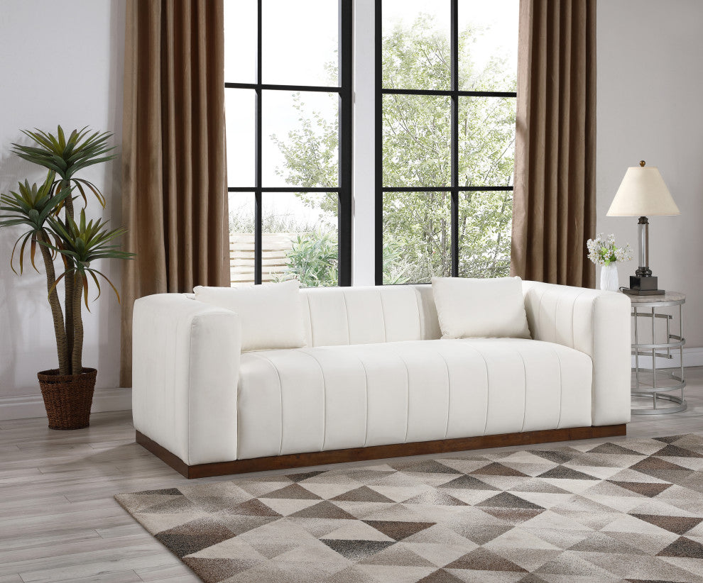 Mallina Upholstered Sofa, Cream, Vegan Leather