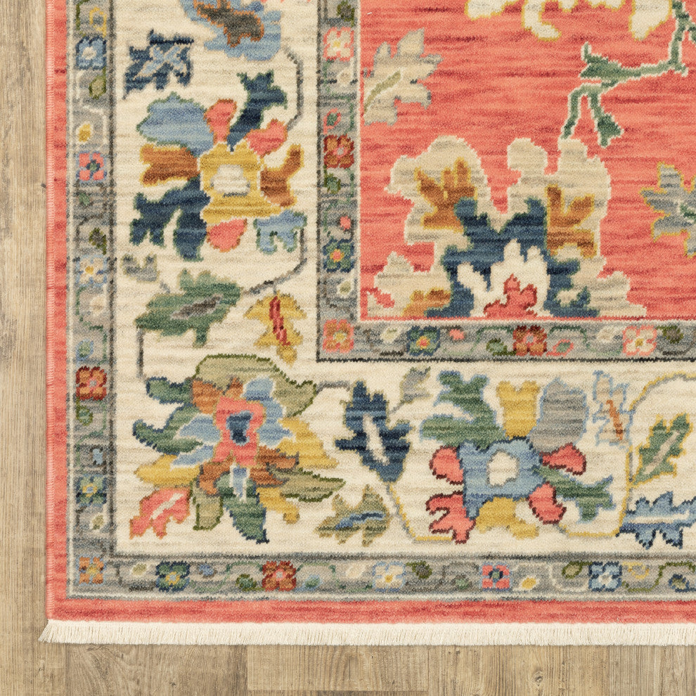 Leoness Vintage Traditional Salmon Pink/ Multi Area Rug, 2' x 6'