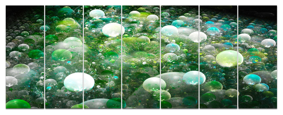 Green Fractal Molecule Pattern, Abstract Wall Art Canvas, 83"x32", 7 Panels