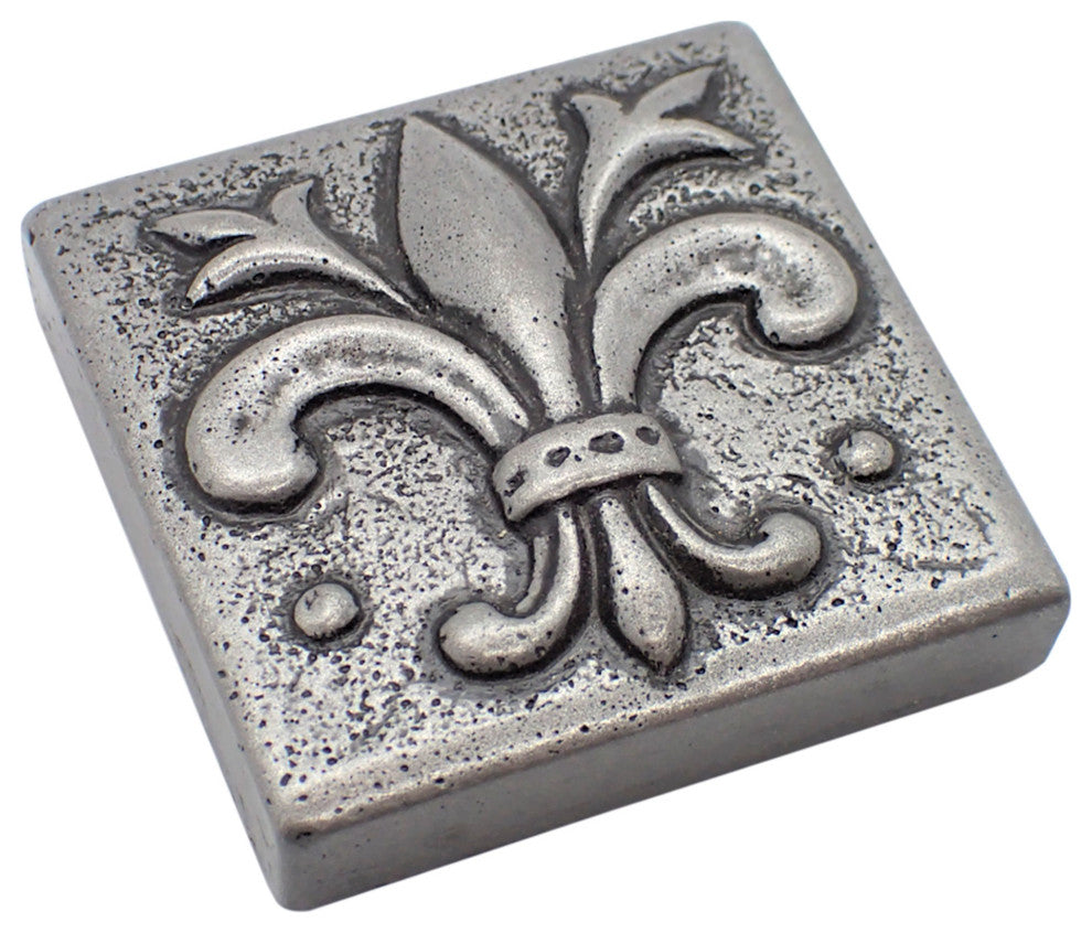 Fleur de Lis Metal Insert Tile Pewter 2"x2", Set of 8