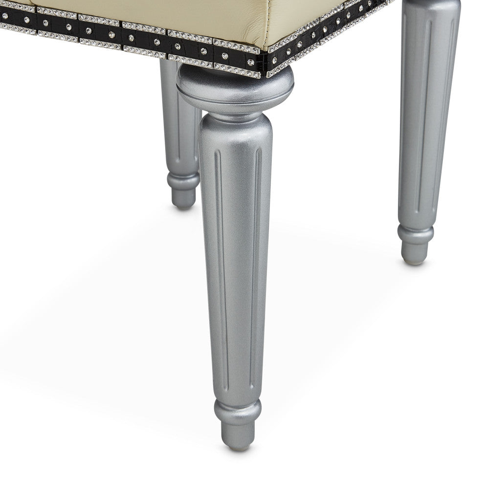 Hollywood Swank Tufted Leather Vanity Bench, Creamy Pearl
