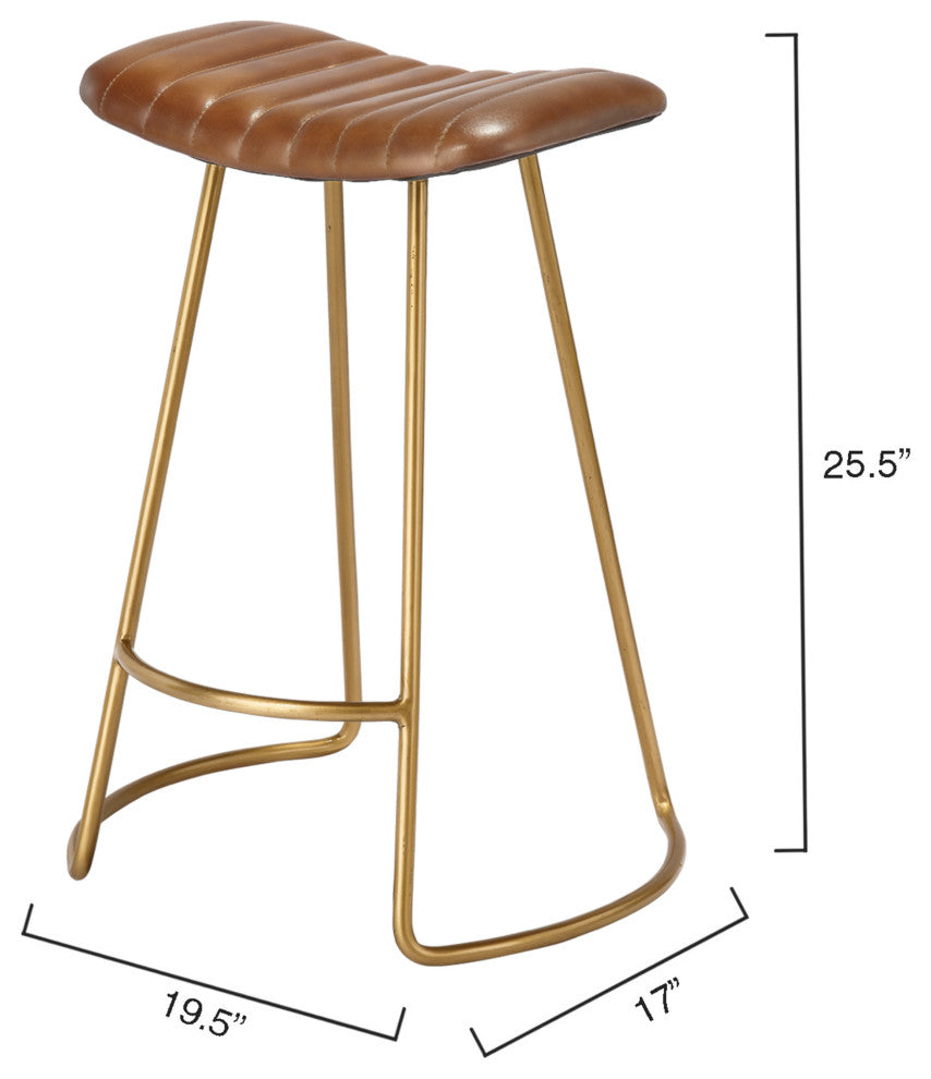 Theo Leather Counter Stool, Brown