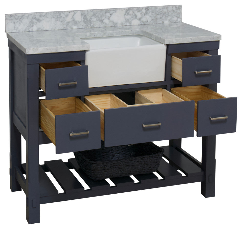 Charlotte 48" Bathroom Vanity, Marine Gray, Carrara Marble