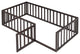 TATEUS Stylish and Versatile Floor Bed for Kids"™Bedroom Fences, Walnut, Twin